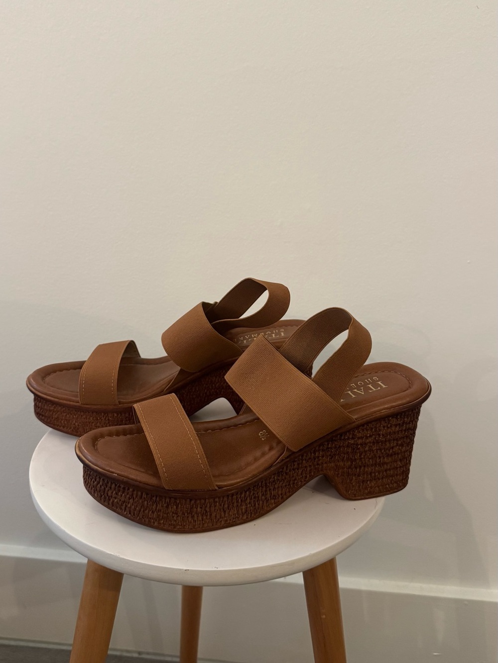 Italian Shoemakers Brown Woven Platform Slide Sandals